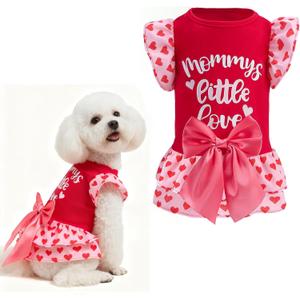 EXPAWLORER Valentine's Day Dog Dress for Small Dogs,Puppy Costumes Pet Clothes Holiday Girl Dogs Shirt with Heart Themed, Party Dog Vest Dresses Cat Apparel Sweater Warm Skirt 