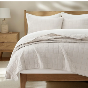 EVERGRACEHOME 100% Cotton Box Stitch Quilt Bedding Set Queen Size 3 Pieces, Garment-Washed Lightweight Soft Cozy Coverlet, Quilted Bedspread Sets with 2 Shams for All Season, Birch