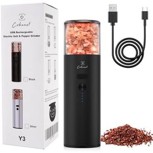 COKUNST Electric Salt and Pepper Grinder, USB Rechargeable Pepper Mill Visual Power Reminder, Automatic Pepper Grinder with 4Oz Large Capacity Visual Silo and Suction Dust Cover for BBQ Restaurant (Black)
