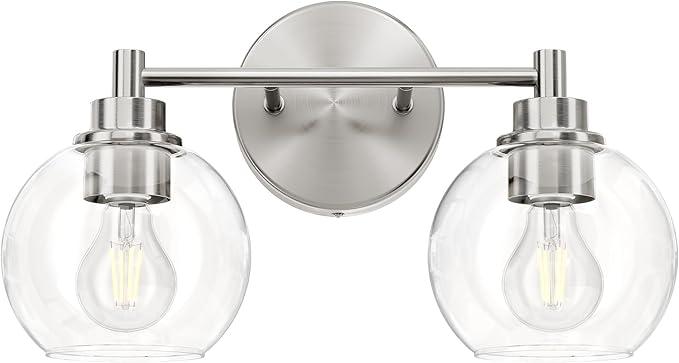 VONLUCE Bathroom Light Fixtures, 2-Light Vanity Lights with Globe Glass Shades E26 Sockets, Bathroom Lights Over Mirror for Bedroom Hallway Living Room, Brushed Nickel Finish, ETL CertificatedAmazon's Choice