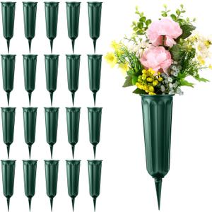20 Pack Cemetery Vases with Spikes,Plastic Vases for Flowers,Grave Decorations for Cemetery,Grave Flower Holder,Memorial Floral Vase(Green)