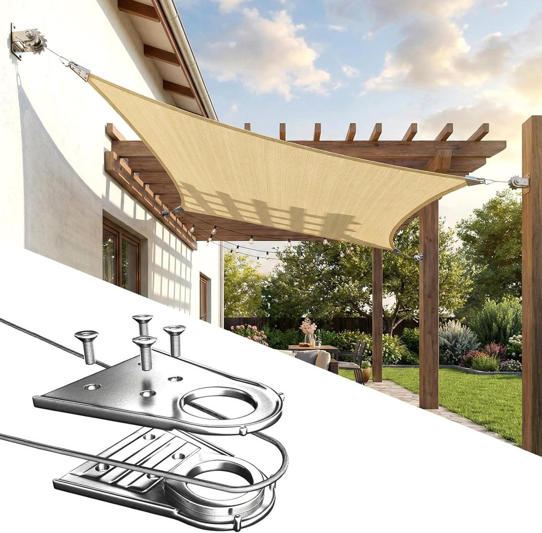 ColourTree Super Ring 20' x 22' Beige Rectangle Sun Shade Sail, Commercial Grade UPF50 Canopy, Reinforced Corners & Edges, 260 GSM Fabric Heavy Duty