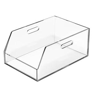 Gelite Stackable Large Storage Bin Organizer with Handles Acrylic Storage Container for Toy Pantry Kitchen Cabinet Bathroom Closet Office Organization, 15.4x11.4x6.7'', Navy Blue