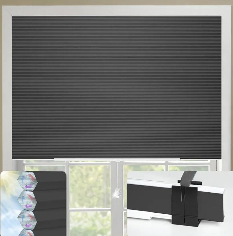 Blankendon Cellular Shades No Tools No Drill Custom 39" W(27"-39") x 64" H Honeycomb Blinds Blackout for Window Easy Cutting Telescopic Track Cellular Blind Black White