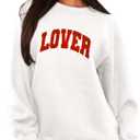 MAPICK Valentine Sweatshirts for Women Lover Glitter Patch Pullover Sweaters Long Sleeve Oversized Tops (Large, White)