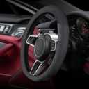 Leather Steering Wheel Cover for Nissan, 14.5-15 inches D Shape Car Steering Wheel Cover for Rogue,Altima,Kicks,Sentra,Altima,Maxima with Non-Slip Breathable Standard Size (Black)