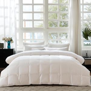 60% Goose Down Fiber Comforter Queen Size Luxurious Hotel Collection White Bedding Comforters All Season Medium Warmth Ultra Soft Fluffy 50 Oz Fill Weight (90"X90" White All Season)