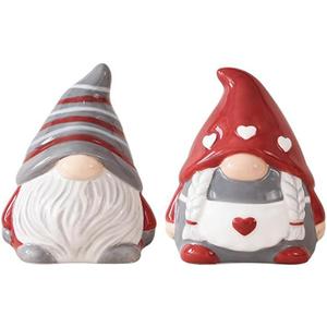 2Pcs Valentines Salt & Pepper Shakers Set Ceramic Salt Containers Heart Gnomes Farmhouse Decor for Kitchen Counter and Table (Red)
