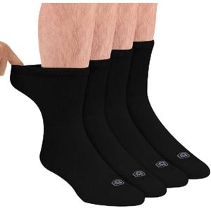 Doctor's Choice Diabetic Socks for Men, Seamless Socks with Non Binding Top, 4 Pairs, Large 9-12 & X-Large 13-15 (Black/Crew)