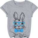 Toddler Easter Shirt Boys Girls Bunny T Shirt Rabbit with Glasses Graphic Tee Happy Easter Short Sleeve Tops Grey, 90