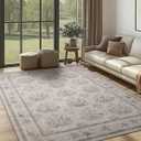 6x9 Washable Non-Slip Area Rug for Living Room, Dining Room, Bedroom Home Office-Floral Vintage Farmhouse Non-Shedding Distressed Low Pile Area Rug (Beige,6x9)