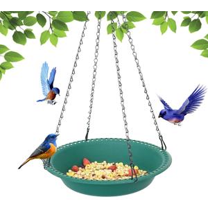 Hanging Bird Feeder, Hanging Bird Feeder Tray 16 inch for Attracting Birds, Birdfeeder Hanging for Garden Yard Outside, Green