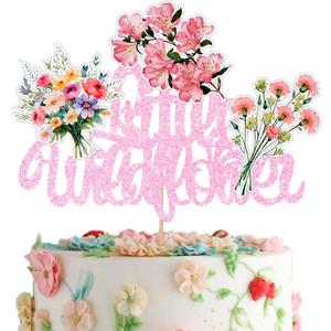 4 x Wildflower Birthday Party Decorations, Floral Cupcake Toppers Baby in Bloom Baby Shower Cake Decorations Wildflower Baby Shower Decor Flower Birthday Party Supplies