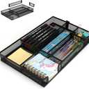 Desk Drawer Organizer Tray, 4 to 6 Grid Drawer Divider with 2 Adjustable Compartments, Metal Mesh Desk Organizer for Stationery Makeup Kitchen Toolroom School &Office, 12.6x8.26x1.57 in,1 PC