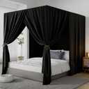 Black Canopy Bed Curtains - 4 Corner Post Bed Curtains Queen Lightproof Siamesed Drapes Bed Canopy for Adults & Girls Bedroom Decoration(Black,Queen)