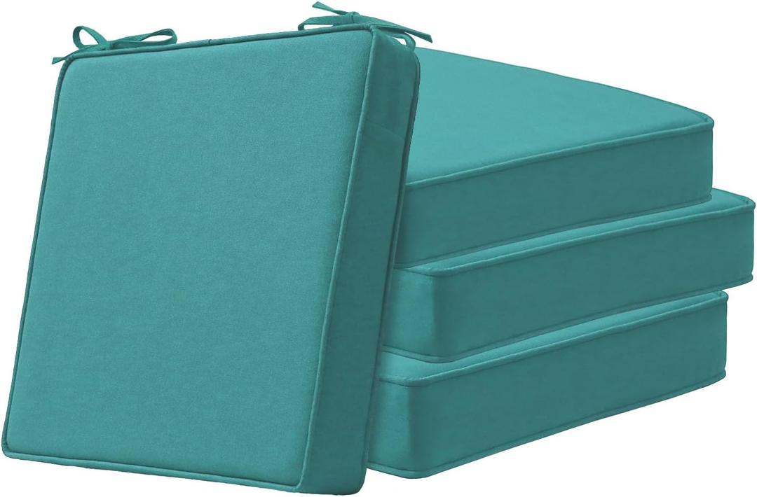 Square Corner Seat Cushions, 19" x 19" x 3", Set of 4, Indoor Outdoor Waterproof Weather Resistant Universal Chair Pads with Ties for Patio Furniture, Garden Deck Dining Chairs, Turquoise (19"x19")