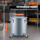VEVOR Fryer Grease Bucket, 16 Gal Oil Disposal Caddy with Caster Base, Carbon Steel Rust-Proof Coating, Oil Transport Container with Lid, Lock Clips, Filter Bag for Hot Cooking Oil Filtering, Gray (EXP 12/31/30)