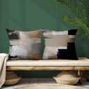 Abstract Boho Neutral Pillow Covers 18x18 Set of 2, Black Beige and White Retro Mid Century Modern Decorative Throw Pillow Covers for Home Bedroom Living Room