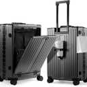 UrbanExplorer 20 Inch Carry On Luggage TSA Approved, Aluminum Frame Zipperless Luggage Carry On with Compartment for Short Trips, ABS+PC Hard Shell Suitcases with Spinner Wheels, Gray