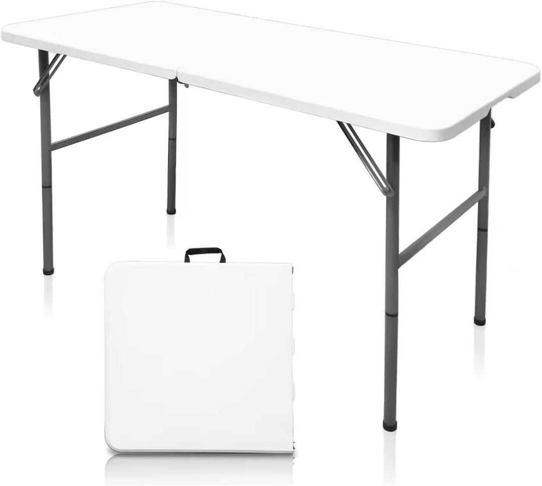 Luonty 4ft Folding Table - Heavy Duty with Handle Portable Plastic Foldable Table for Indoor/Outdoor Events, Camping, Parties, and More  Sturdy Steel Legs, Compact & Easy to Store (4 FT)