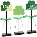 Novabright 3 Pieces St. Patrick's Day Decorations Tiered Tray Decor for Table Wooden Shamrock Decor Tall Standing Signs Green Lucky Clover Table Top for Irish St. Patrick's Day Indoor Home Decorations