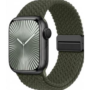 Braided Stretchy Bands with Magnetic Clasp Compatible for Apple Watch Band 38mm 40mm 41mm 42mm 44mm 45mm 46mm 49mm Women Men, Nylon Sport Solo Loop for iWatch Series 11 10 9 8 7 6 5 4 3 Ultra 3 2 1 SE (Olive)