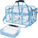 Abbylike 2 Pcs Large Professional Clear PVC Travel Makeup Bag with 4 External Pockets and Shoulder Strap Zippered Toiletry Bags for Women(Blue)