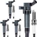 Ignition Coil Pack and Iridium Spark Plugs Set of 4 Compatible with Hyundai Sonata 2011-2014/Santa Fe Sport/Tucson & Kia Sorento 2012-2015/Optima/Sportage & More 2.4L L4, Replace OE# UF611, XP6203
