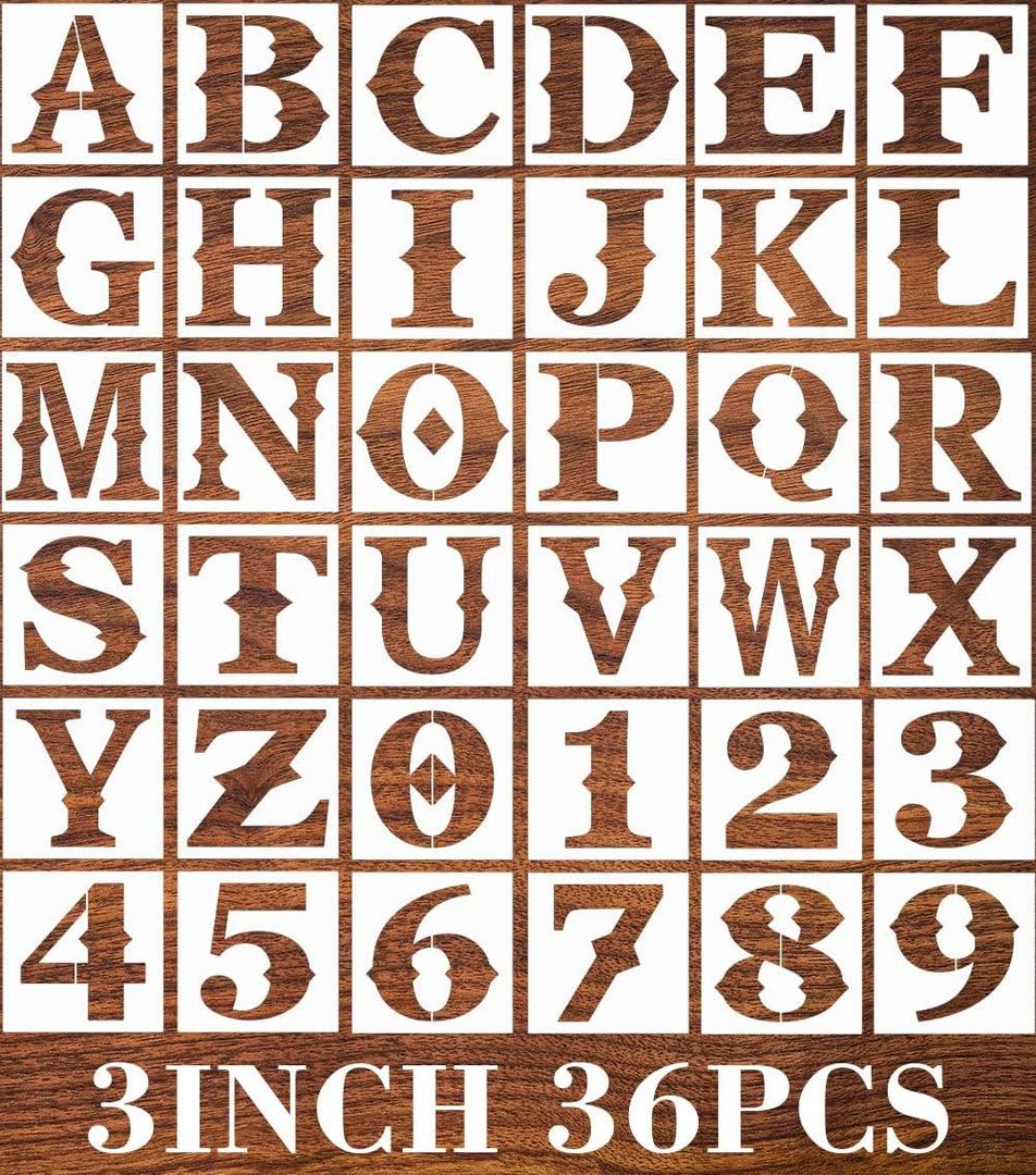 3inch Letter Stencils - 36pcs Reusable & Flexible Letter & Number Stencils for Painting on Wood, Wall, Porch, Fabric