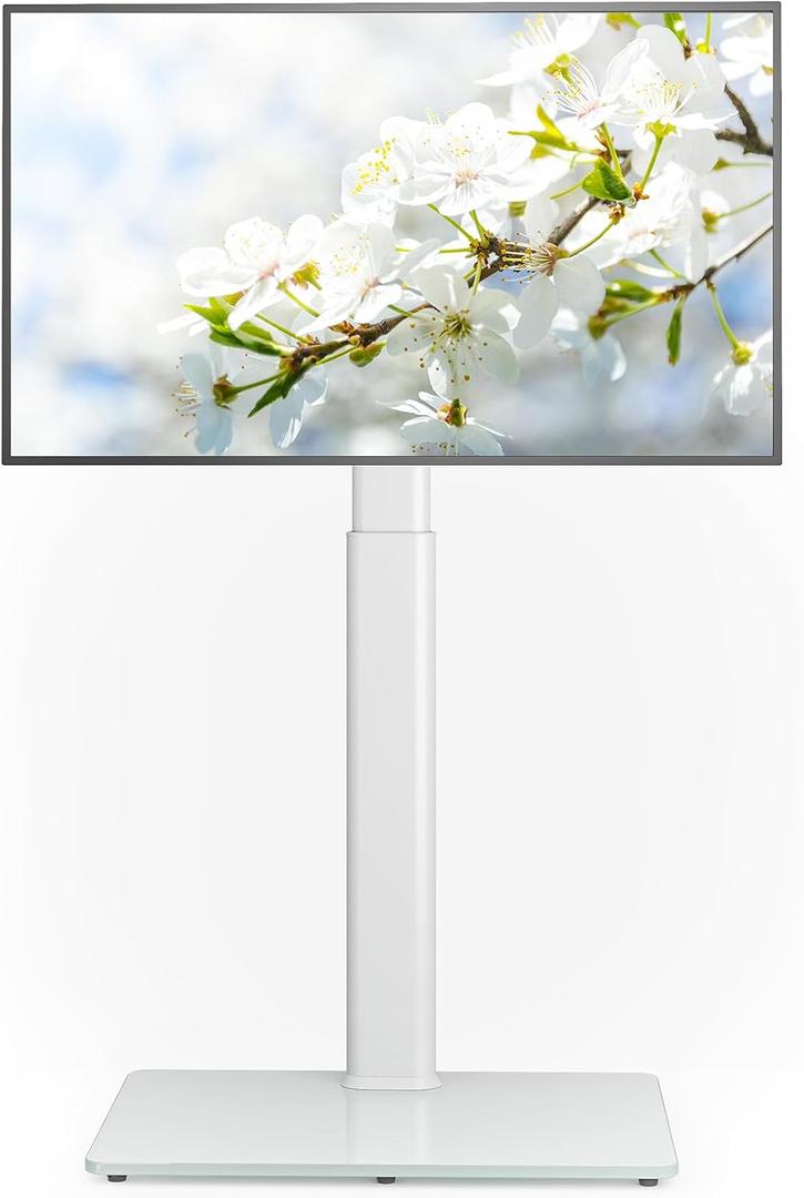 Universal Floor TV Stand with Mount 70 Degree Swivel 9 Level Height Adjustable and Space Saving Design for Most 27 to 65 inch LCD, LED OLED TVs, Perfect for Corner & Bedroom White AX1006TW