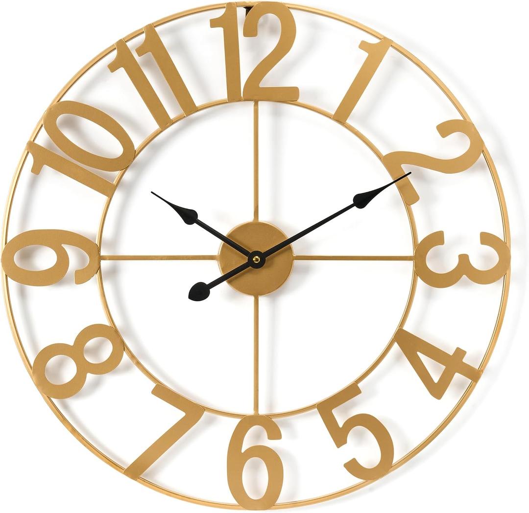 Sorbus Gold Metal Wall Clock - 14 inch Decorative Analog Wall Clock for Living Room, Kitchen - Battery Operated