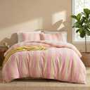 Bedbay Pink Striped Comforter Set King Size Luxury Velvet Comforter Set Cozy Reversible Fleece Soft & Warm Fluffy Flannel Bedding Blush Yellow Stripes Pattern King Bed Set 3 Pcs with Pillowcases