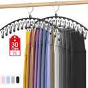 Upgrade Skirt Pants Hangers with Clips, Legging Organizer for Closet Hanging with 15 Cilps Holds 30 Leggings/Shorts/Jeans/Skirts Pants Hangers Space Saving Closet Organizers and Storage, Black 2Pack