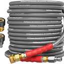 Heliwoo 3/8'' Pressure Washer Hose 50 FT, Hot and Cold Water Power Washer Hose Max 248°F, Commercial Industrial Grade Steel Wire Braided Kink Proof Extension Hose with 3/8 Quick Connect 4800 PSI