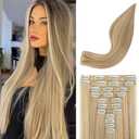 REECHO Hair Extensions, 11PCS Clip in Hair Extensions 24" Long Straight hair extensions HE005 Natural Soft Synthetic Hairpieces for Women Dark Blonde with Highlights