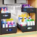 Under Sink Organizer, 2-Pack Pull Out Cabinet Organizer 2 Tier Metal Slide Out Storage Shelf Rack, L-Shaped Adjustable Height,Mesh Sliding Drawer for Kitchen, Bathroom, Laundry, Pantry, Black, XL