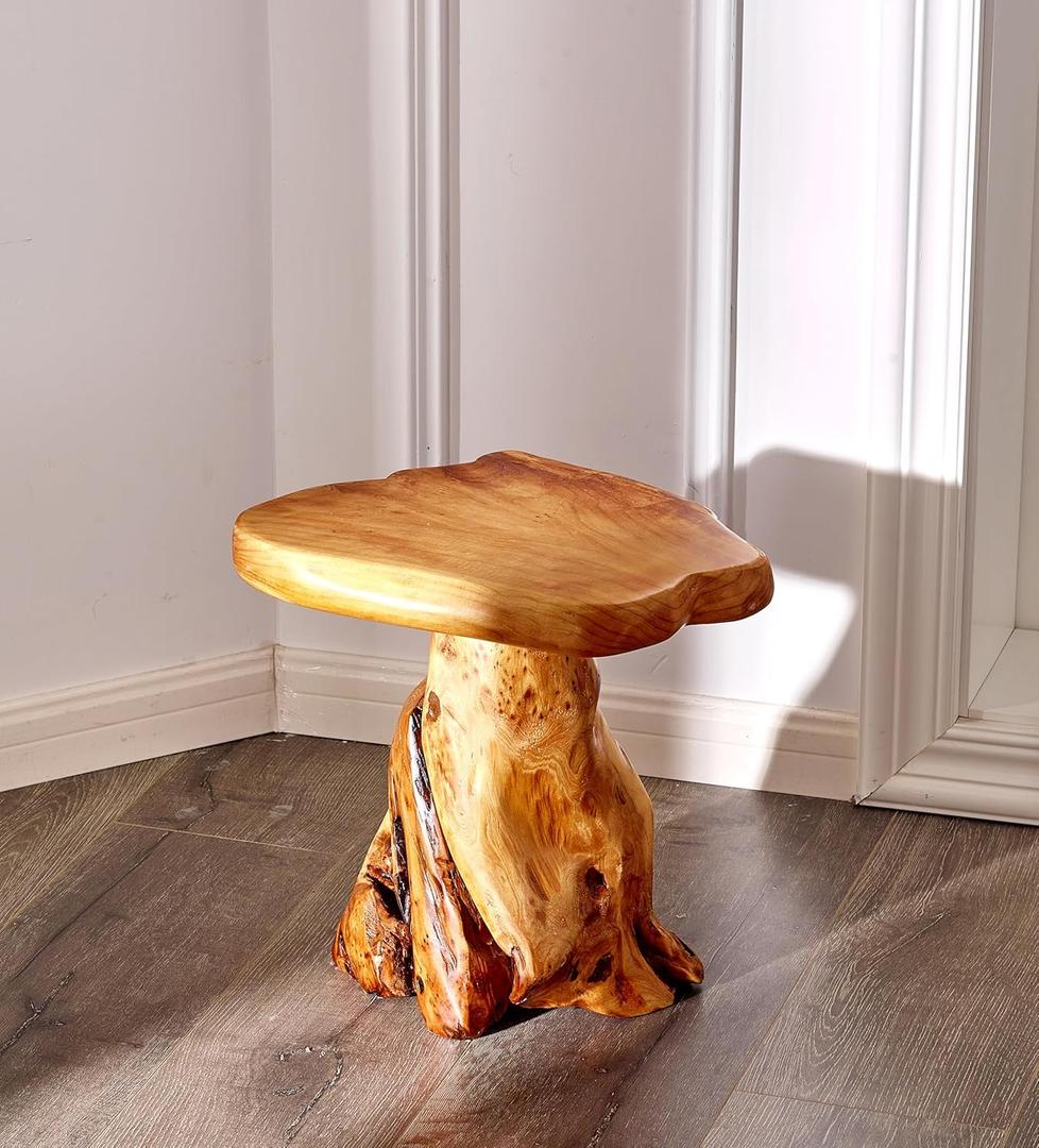 Cedar Live Edge Wood Tree Stump Stool 13.5"x12"x14"H Solid Natural Coffee End Table Rustic Plant Stand for Living Room Bedroom Patio Accent Side Table Outdoor Garden Foot Rest Stool
