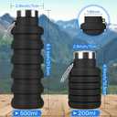 Collapsible Water Bottle, 16oz Portable Reusable Silicone Water Bottle, BPA-Free Leak-Proof Foldable Design with Carabiner, Lightweight Durable for Gym, Travel, Camping, Hiking, Sports(Black+ Purple)