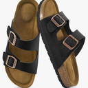 Aomigoct Sandals Womens Dressy Flat: Comfortable Cork Footbed Sandals Women - Beach Summer Walking Slides for Women Size 37 Black