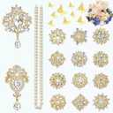 Gold Rhinestone Brooches Pin Kits Crystal Pearl Brooches for Bouquets for Wedding Decoration Accessories Jewelry Making Crafts(Gold-14PCS)