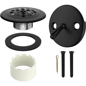 Trip Lever Tub Drain Kit, Bathtub Drains Stopper Replacement Set with Trip Lever Overflow Faceplate, Strainer, No Putty Gasket and Matching Screws (Matte Black)