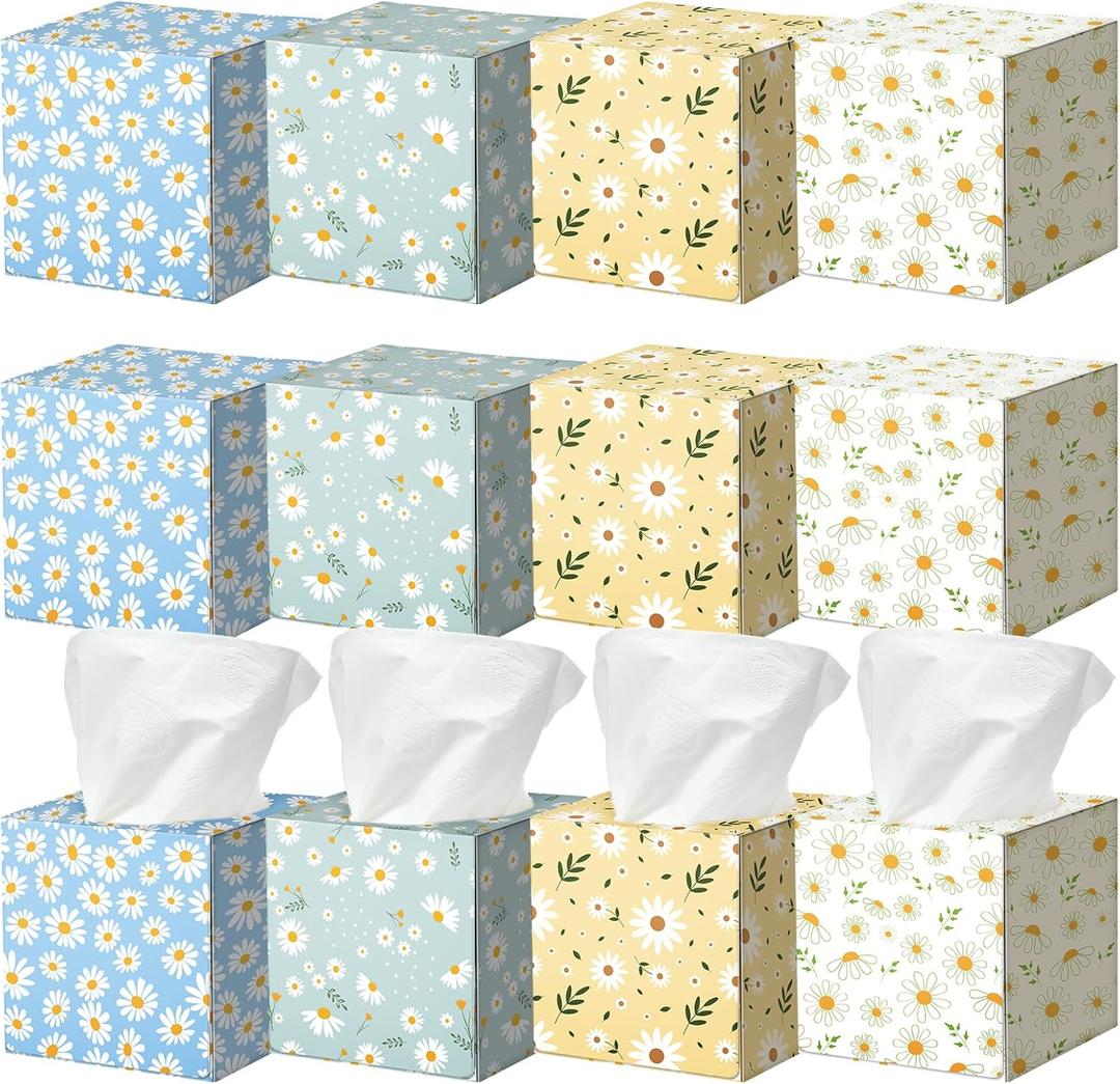 Mifoci 12 Pack Facial Tissues Cube Boxes 600 Sheets 3 Ply Spring Floral Square Tissues Bulk Soft Paper Square Tissue for Car Travel Picnic Bedroom Supplies Daily Use