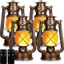 Retisee Vintage LED Lantern Battery Powered Camping Lamp Indoor Outdoor Hanging Lantern Flickering Fire Lamps with Remote Control for Patio Yard Door Front Decor(4 Pcs)