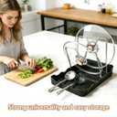 Kitchen Pot Lid Storage Rack, Pot-Lid Cutting Board Holder With Removable Drip Tray, Space-Saving Kitchen Pot Cover Organizer Stand for Countertop (1pc Black)