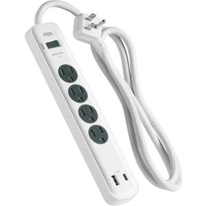 KMC 4-Outlet Surge Protector Power Strip, 1 USB-A & 1 USB-C Port, Power Strip Surge Protector, 840J Surge Protection, 5ft Extension Cord, 3-Prong Low-Profile Flat Plug, UL/ETL Certified, White