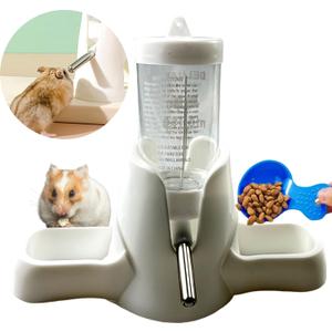 Hamster Water and Food Dispenser Set, Stand Water Bottle Holder Food the Bowl for Dwarf Hamsters Small Guinea Pigs Gerbil Hedgehog Small Animals Hamster Cage Accessories, Mini Pets Stuff (Blue, 80 ml)