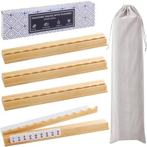 4PCS Wooden Scalloped Mahjong Racks with Magnetic Pushers, Natural Wood American Mahjong Tile Rack Set of 4, Modern Table Game Accessories for Mahjong Tiles（Natural,20, 20 in