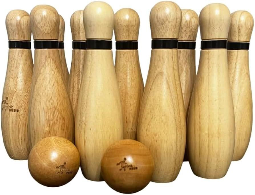 Sardok: 12 Pieces Wooden Bowling Set - Versatile Indoor & Outdoor Play | 10 Wooden Bowling Pins & 2 Balls Carry Bag Included | Unique Gift Idea | Endless Fun for All Ages