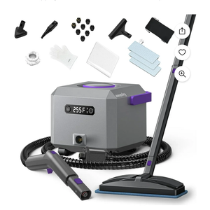 Steam Cleaner: 1650W, Fast 50-Sec Heat-Up-21-Piece Kit Refill Anytime-No Cooling-Detachable Hose Steamer Mop for Home Use Car Bed Furniture Bathroom Tile Grout Floor Cleaning and More Grey