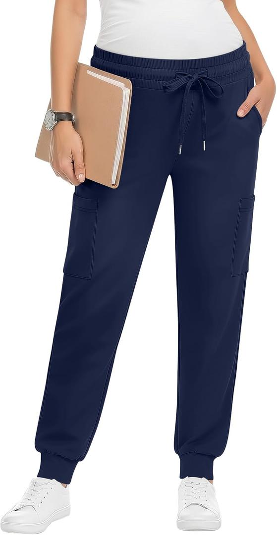 Xaatren Women's Maternity Scrub Pants with 6 Pockets Workwear Pregnancy Joggers Drawstring Over The Belly Medical Bottoms, Small
